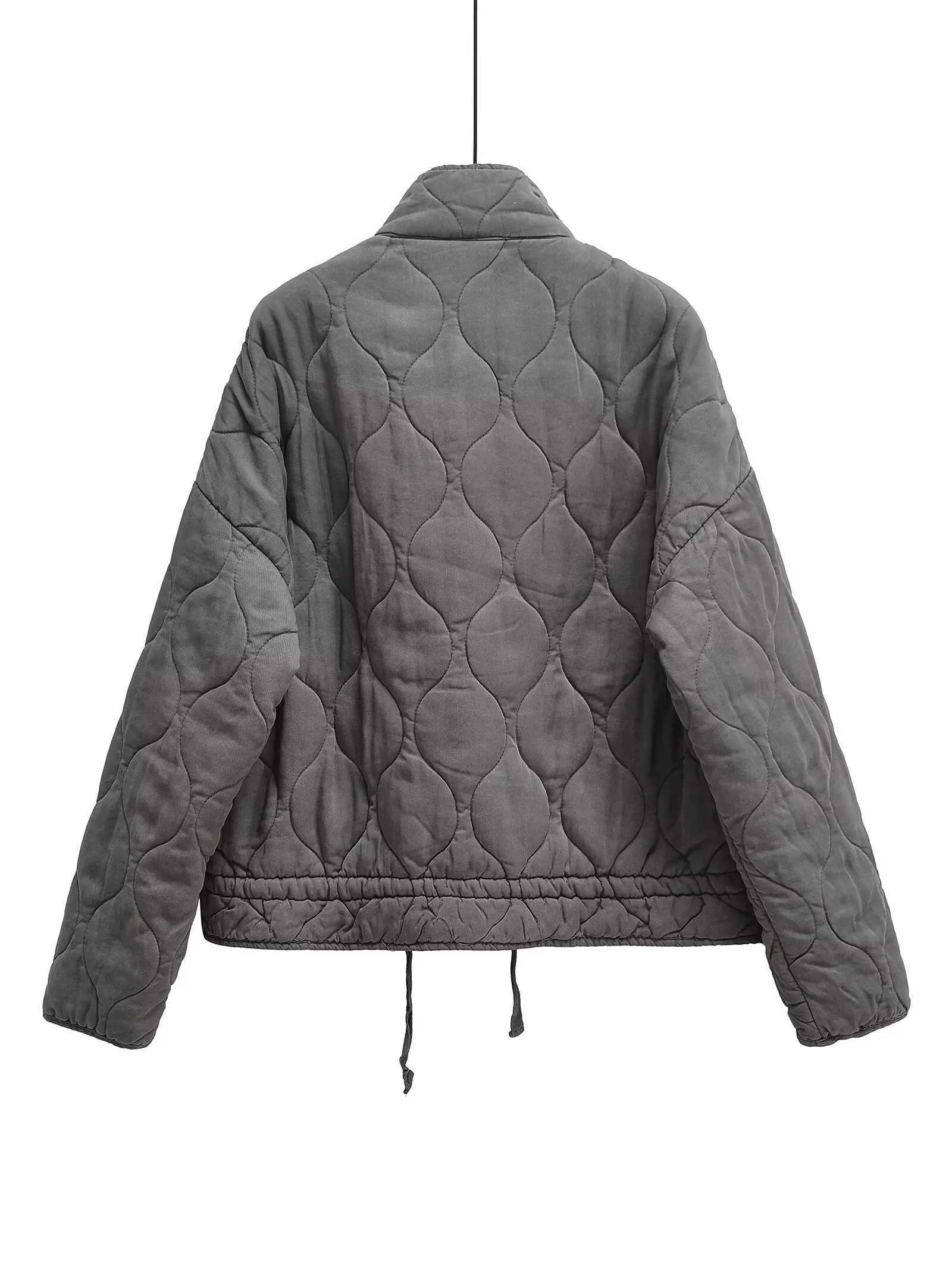 European and American cross-border womens winter new loose casual stand-up collar rhombus cotton jacket womens fashion warm jaX241007