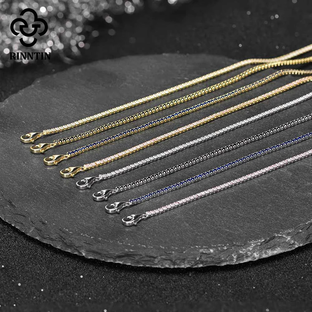 Rintin Brilliant Tennis Bracelet 925 Pure Silver 1.5mm Bazil Set Zircon Womens Chain Bracelet Jewelry SB190 240929