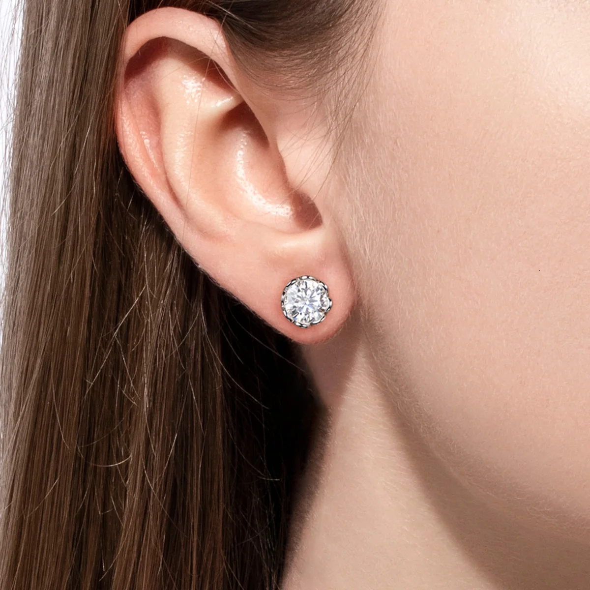 14K D Color VVS1 Stud Earrings 2-6CT Sterg Sier Classic Moissanite Jewelry