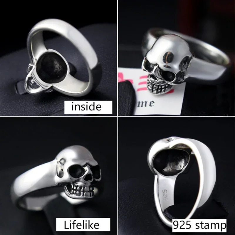 ZABRA Real 925 sterling silver punk skull ring mens retro ring mens couple fashion cool jewelry Anillos De Plata 925 240921