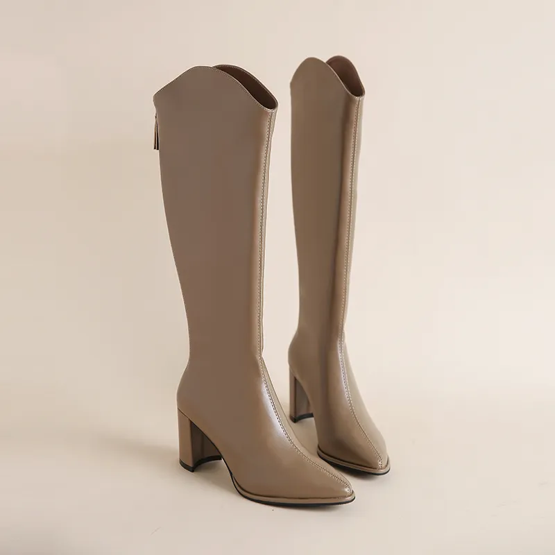Plus Size 34-43 New Women Boots Zipper Simple Thick Heels Autumn Winter Booties Knee High Botas