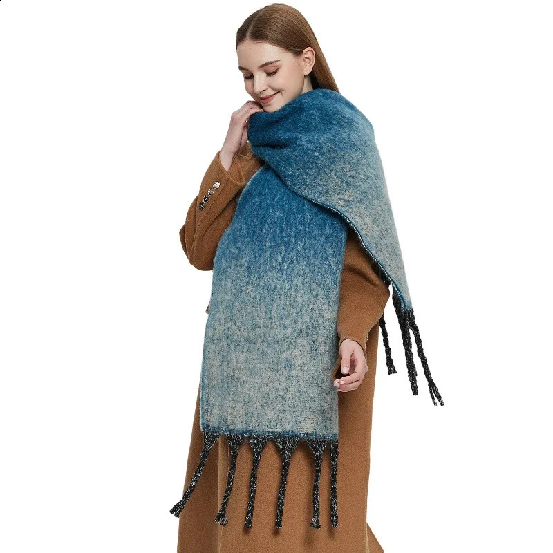 Fashion n Scarf Winter Autumn Gradient Cashmere Muffler Womens Large and Thick Soft Warm Womens Bag 241007