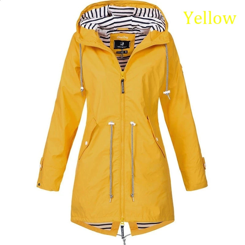 Fashionable womens windproof and waterproof windbreaker long sleeved jacket casual pants zipper hooded raincoat S~5XL 241007