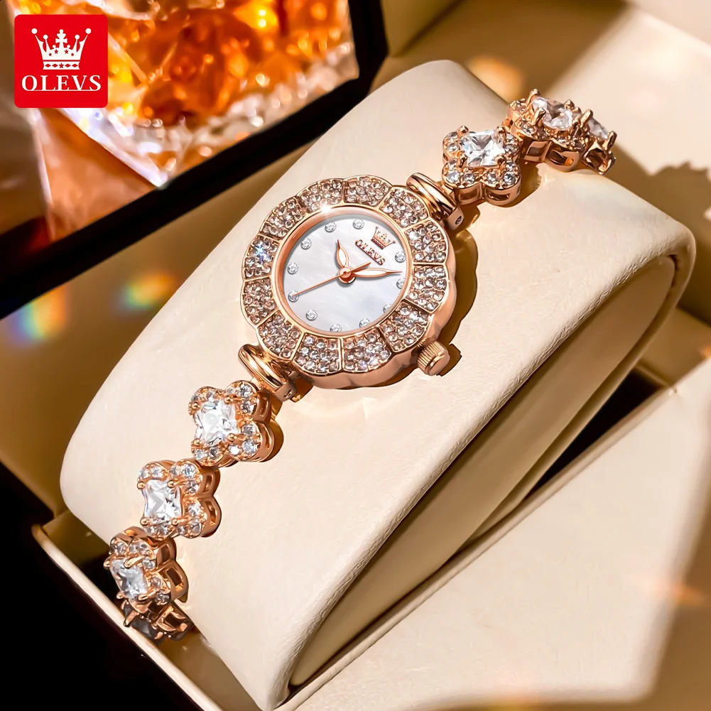 OLEVS Womens Watch Waterproof Quartz Watch High end Rose Gold Inlaid Diamond Elegant Womens Watch Relojes Mujer 240924