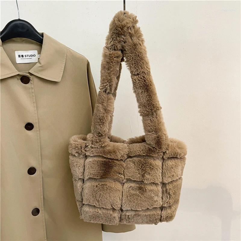 2025 NEW Drawstring Women Plush Shoulder Bag Fashion Tote Large Capacity Fuzzy Top Handle Solid Color Slouchy Hobo Soft Shopper zhanyishengli