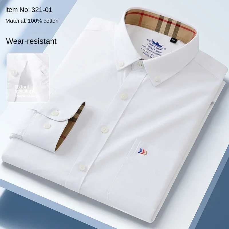 Oxford 100% pure cotton two-color collar long sleeved shirt strapless cotton mens casual shirt high-end gift wholesale X241007