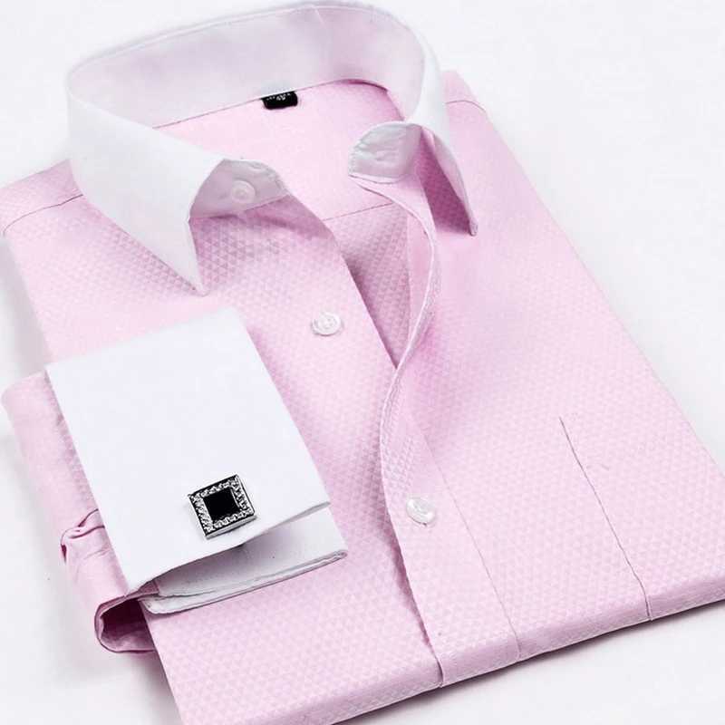 Mens French cufflinks shirt new mens long sleeved brand tailcoat shirt regular suitable for mens party tops French cufflinks dress X2410071