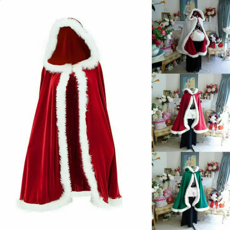 Adult and childrens clothing womens hoodies Christmas cloaks Mrs Santa Claus velvet fur shawls red Cape Town party roleplaying 241007
