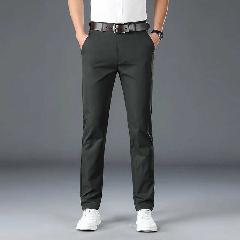 2024 New Mens High Quality Business Casual Loose Straight Pants Elastic Khaki Black Classic Fashion Brand Trousers Size 30-40 LX241007