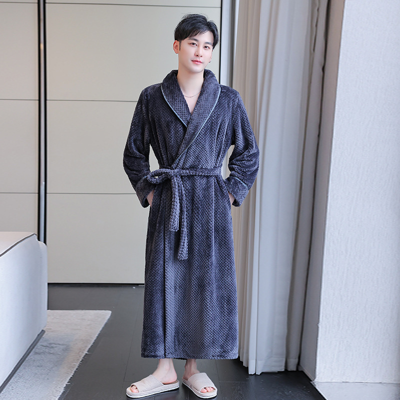 Designer's Autumn And Winter Long Flannel Women's Couple Pajamas, Comfortable Home Clothes, Thick Bathrobes, Hotel Yukata