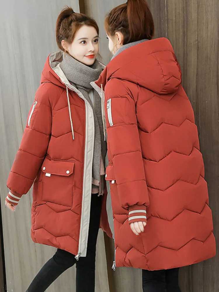 2023 Winter Women Jacket Coats Long Parkas Female Down Cotton Hooded Overcoat Thick Warm Jackets Windproof Casual Student CoatX2410