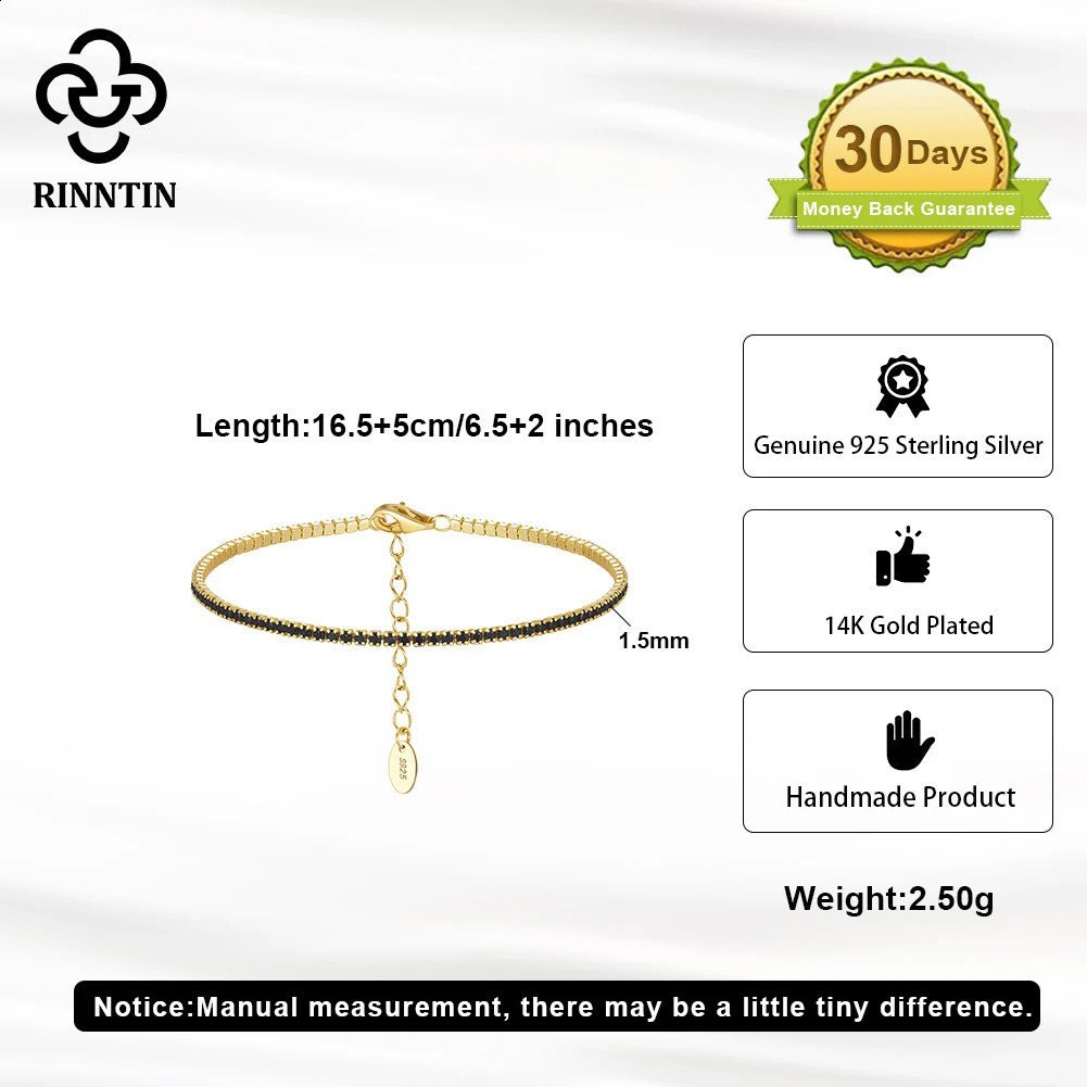 Rintin Brilliant Tennis Bracelet 925 Pure Silver 1.5mm Bazil Set Zircon Womens Chain Bracelet Jewelry SB190 240929