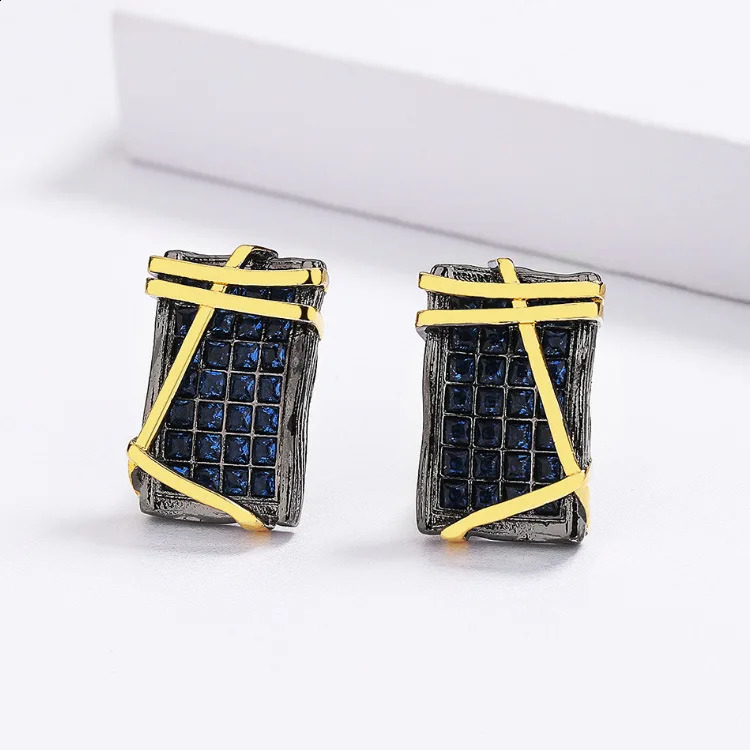 Blue All Diamond Geometric Black Gold Jewelry Set Irregular Texture Jewelry Ring Necklace Stud Earrings Party Jewelry 240924