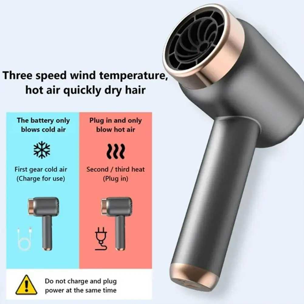 Usb Hair Dryer Wireless Hair Dryer Charging Hair Dryer Portable Home Unplugged Dormitory Negative Ion Hot And Cold Hair DryerXJ241021