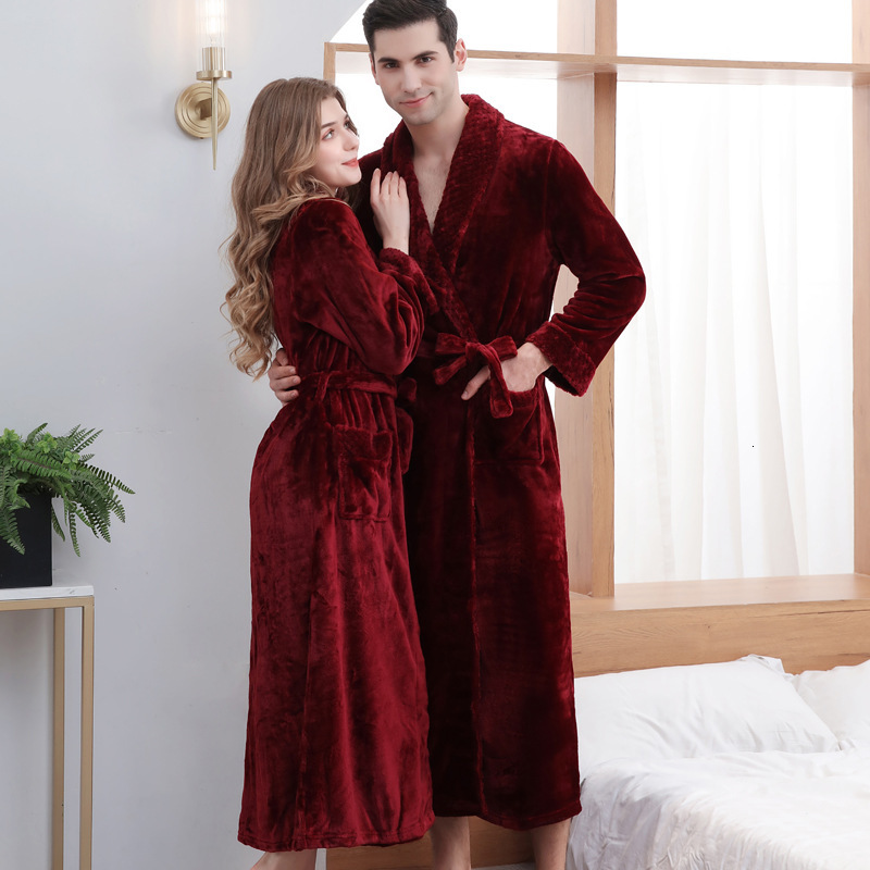 Designer's same style nightgown autumn and winter thick loose yukata flannel couple bathrobe women long pajamas men