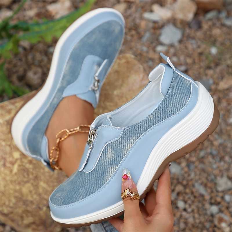 Womens lightweight wedge sports shoes 2024 autumn comfortable casual sports shoes Womens Plus size 43 front zipper platform sports shoes Y241007