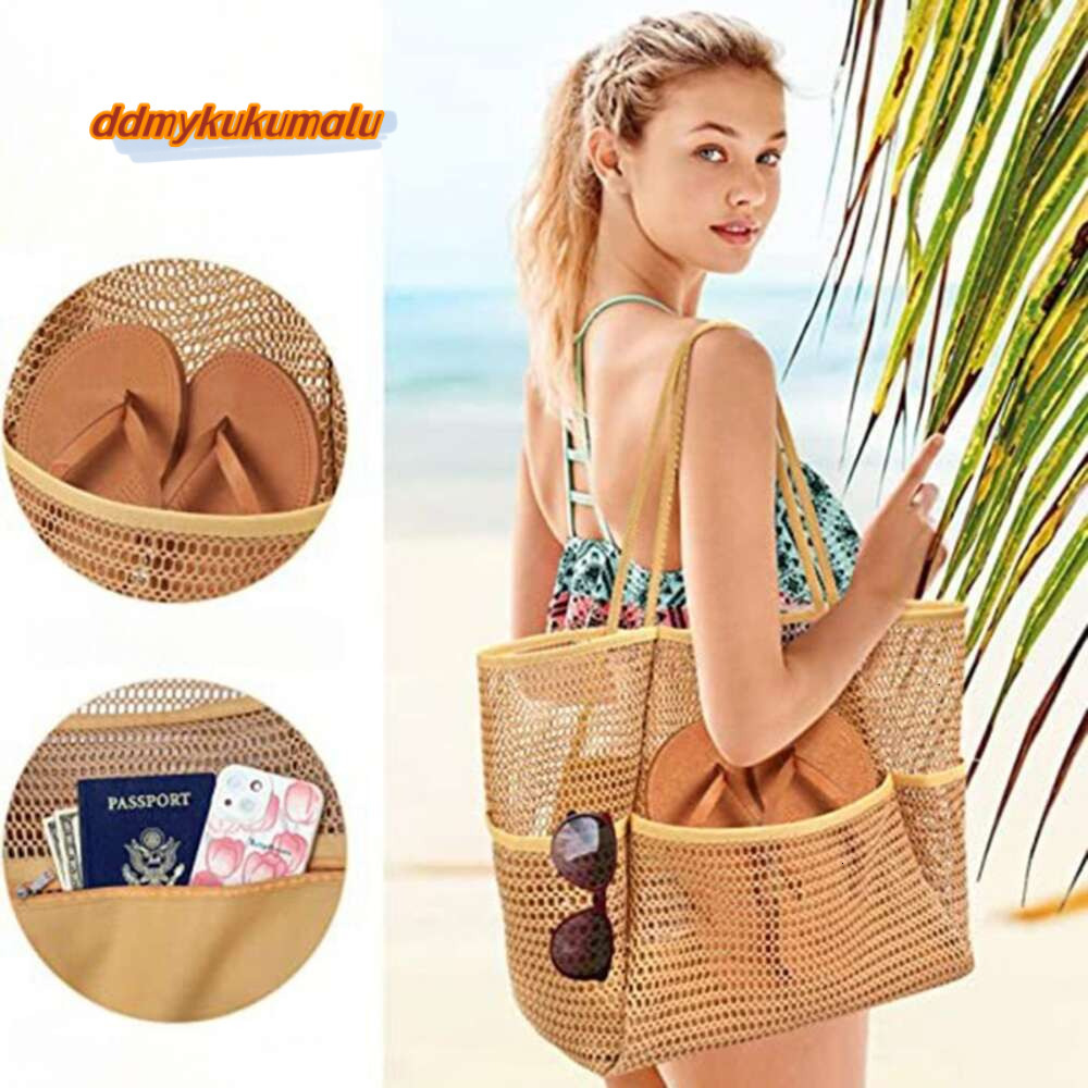 New Women Swimming Beach Mesh Ladies Shoulder Large-capacity Travel Portable Storage Bag Stylish Multifunction Handbag H6.27#19 ddmykukumalu ddmykukum