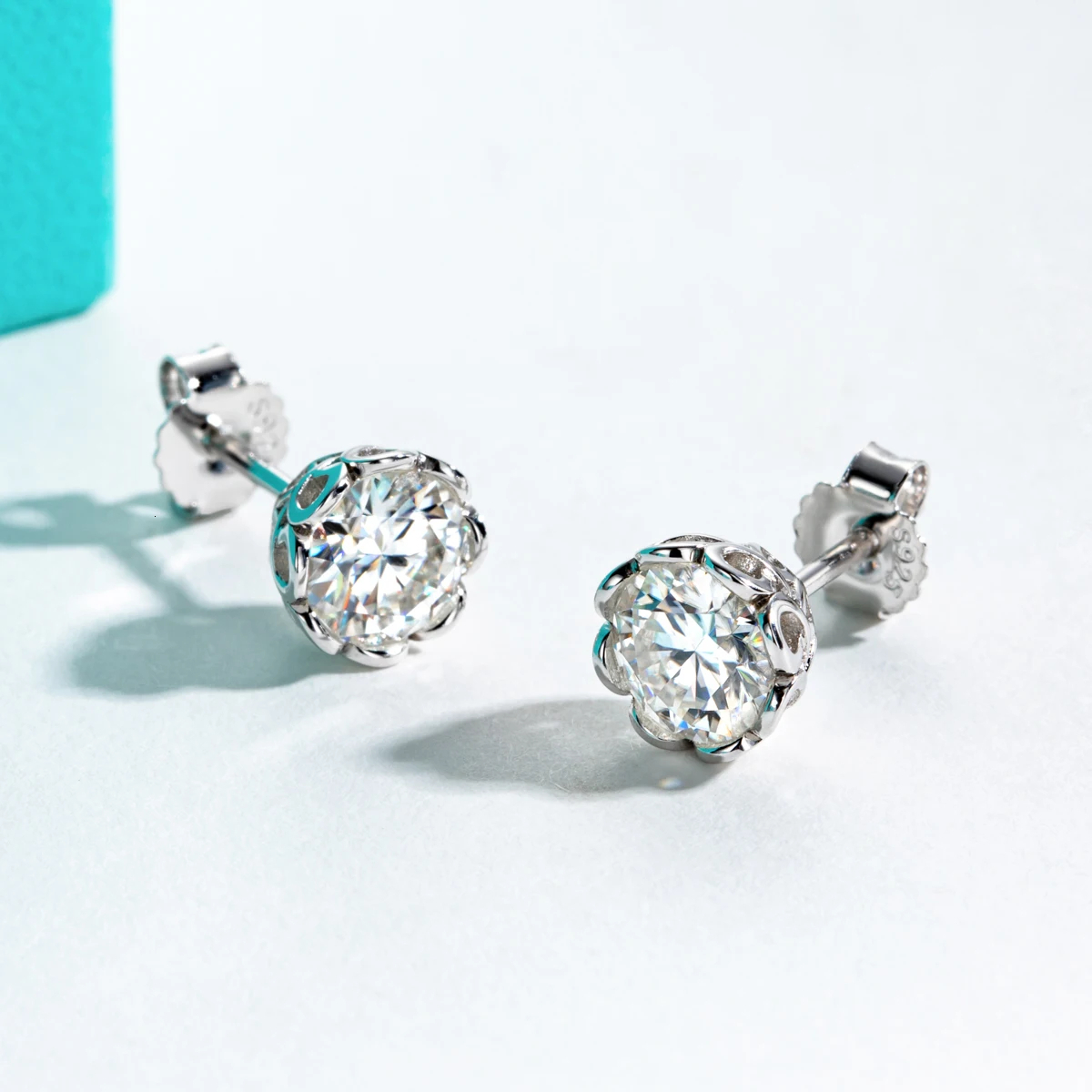 14K D Color VVS1 Stud Earrings 2-6CT Sterg Sier Classic Moissanite Jewelry
