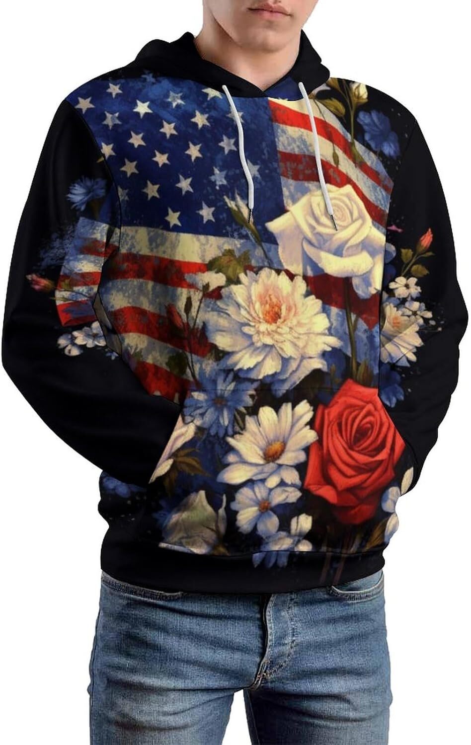 Hoodie for Mens Womens Unisex Psychedelic Skull Hoodie American Flag Flower Hippie Funny Men Graphic Hoodies sweatshirt Pullover Long Sleeve fashionab