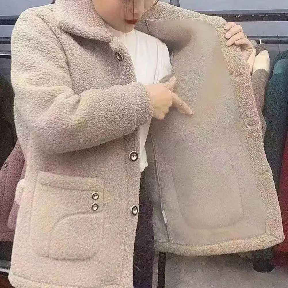 Women Jacket Coat Elegant Jacket Stylish Womens Lapel Long Sleeve Imitation Lamb Wool Coat Thickened Single for Autumn/winterX241018