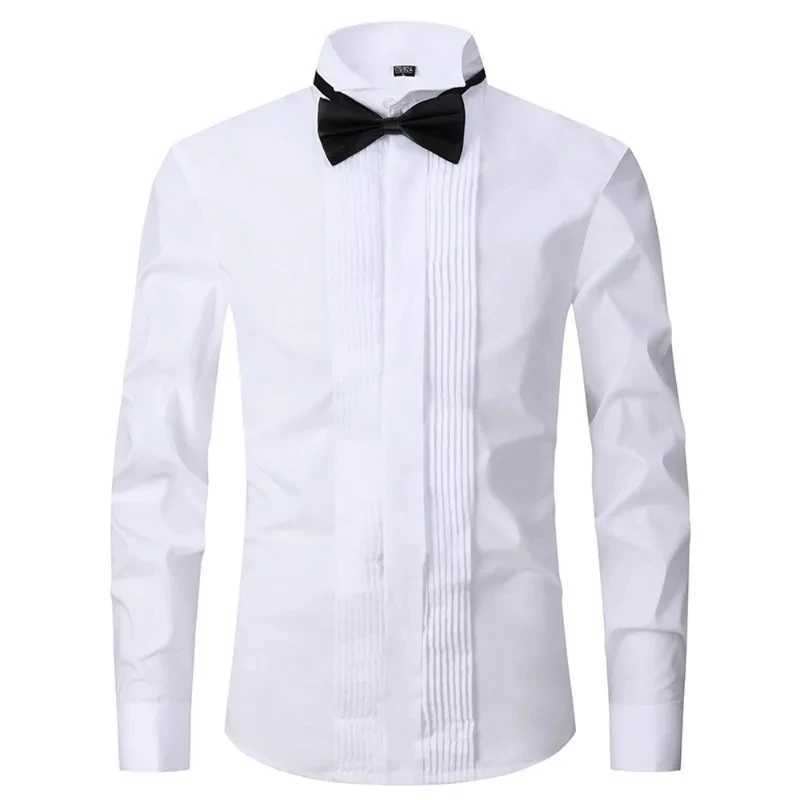 M~6XL Mens French Cuff Dress White Long Sleeve Social Mens Shirt Regular Suitable for Parties Dinners Weddings Cufflinks Formal Shirt X241007