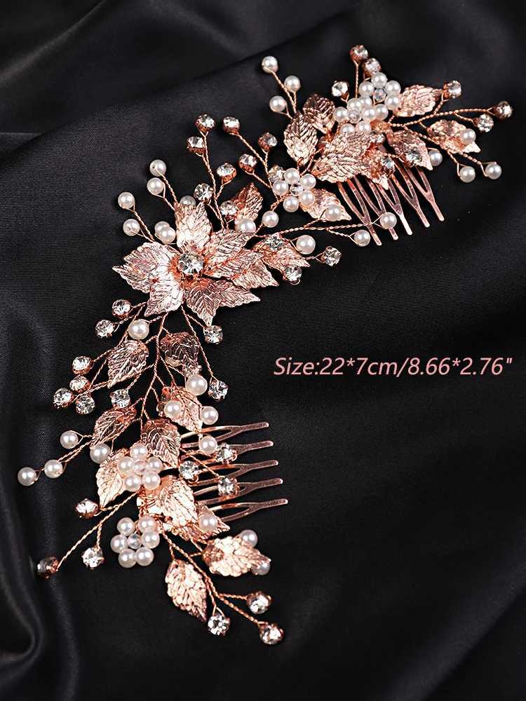 Pearl Rhinestone Flower Bridal Hair Combs Gold Leaf Wedding Headband Brides Headwear Wedding Accessories Party Prom Hair JewelryX241007