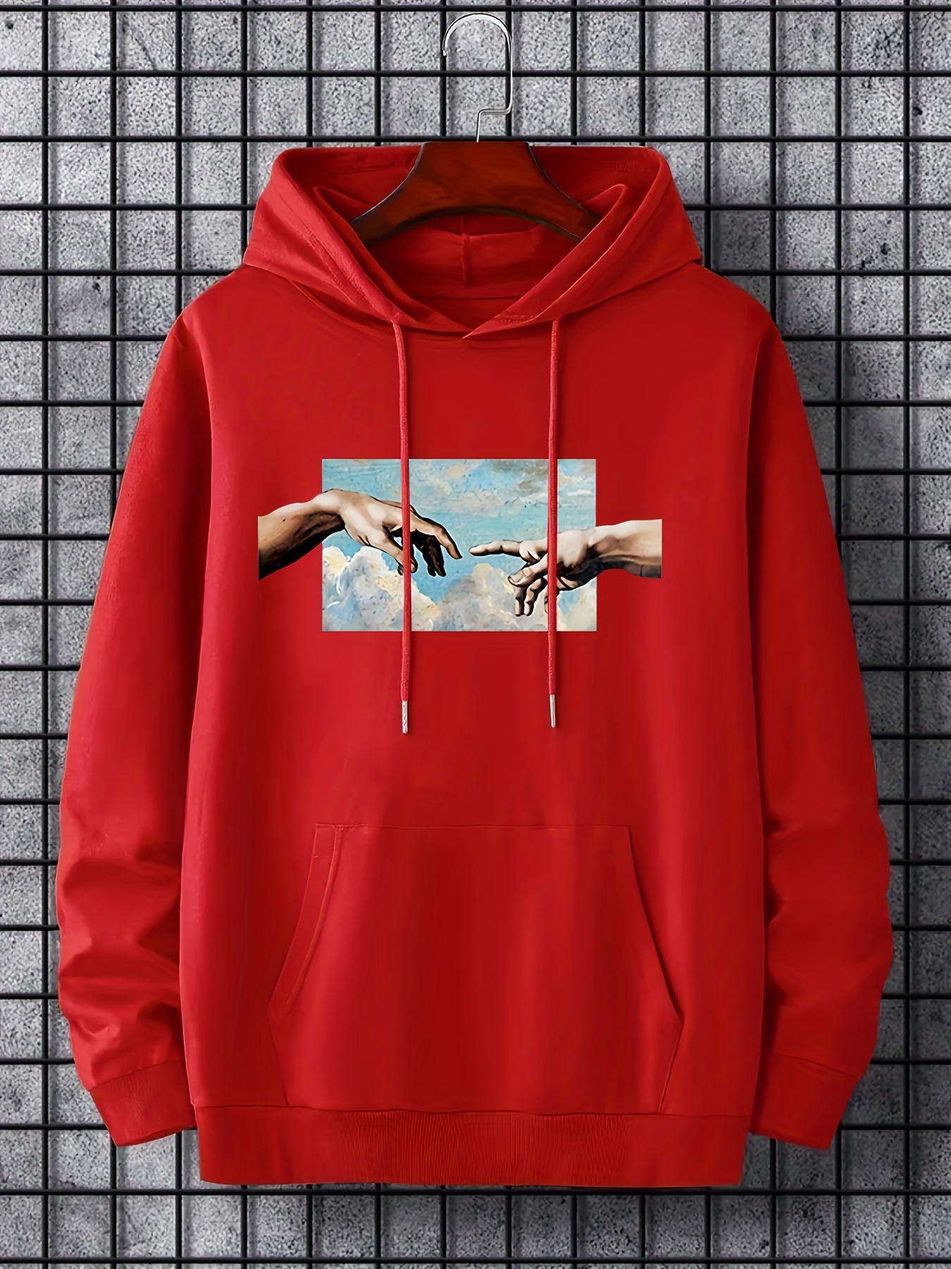 Hoodies For Men, The Creation Of Adam Print Hoodie, Men's Casual Long Sleeve Pullover Hooded Sweatshirt With Kangaroo Pocket For Spring Fall, As 