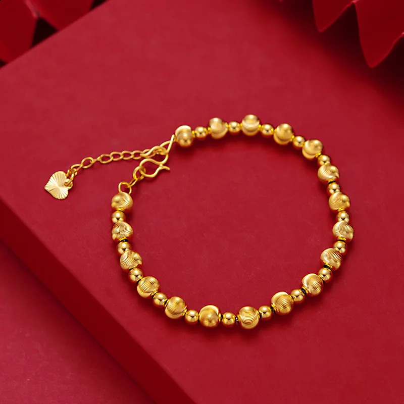 24k Real Gold Cats Eye Gold Bead Bracelet suitable for women simple and fashionable Versatile Gold Jewelry 240929