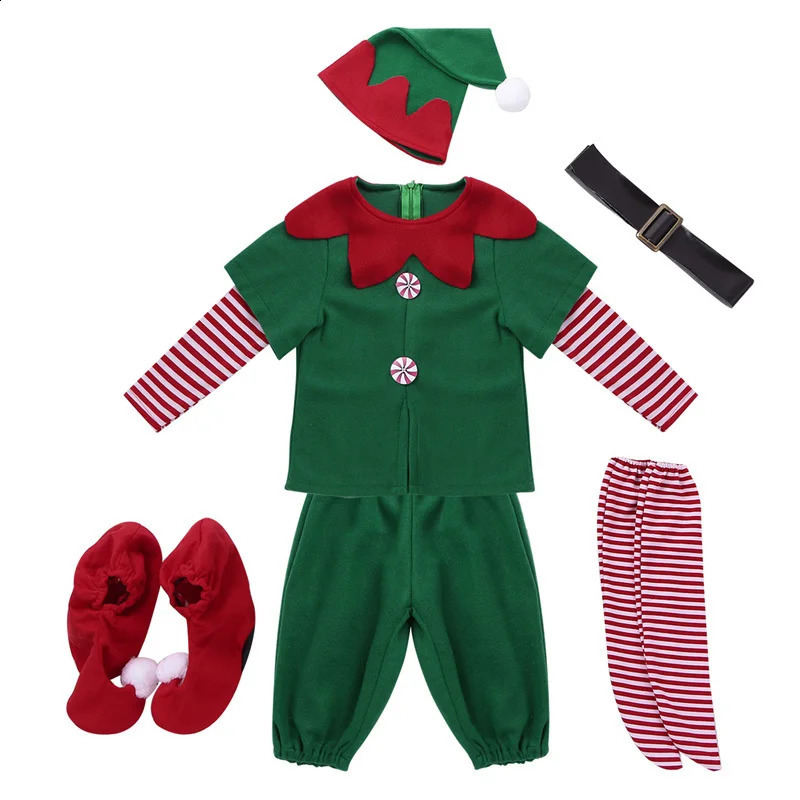 Christmas Role Play Halloween Costumes Childrens Boys and Girls Elby Dress Hat Shoes Gift Year Carnival Party Santa Claus 241007