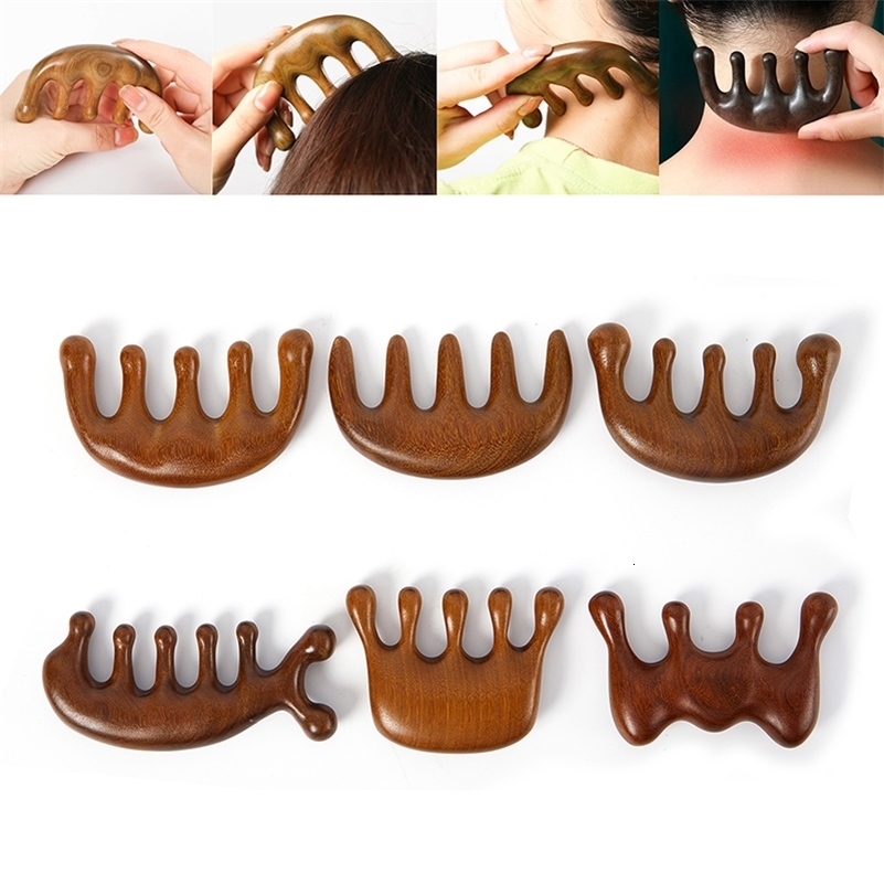 Wood Therapy Massage Comb Head Face Scalp Gua Sha Massager Natural Sandalwood Wide Tooth Guasha Scraping Body y240911