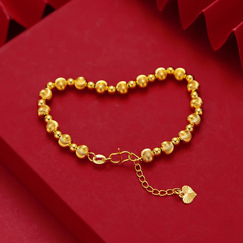 24k Real Gold Cats Eye Gold Bead Bracelet suitable for women simple and fashionable Versatile Gold Jewelry 240929