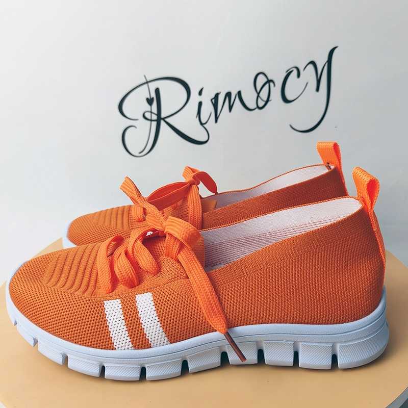 Mesh knit striped flat shoes for women 2024 summer lace up casual sports shoes for women breathable soft sole Loafers Plus size 43 Y241007