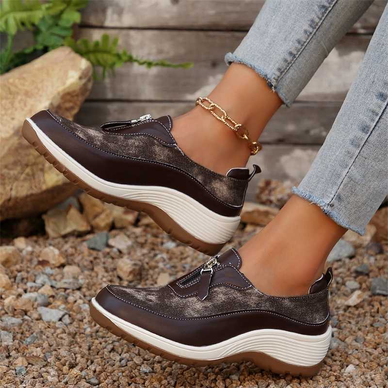 Womens lightweight wedge sports shoes 2024 autumn comfortable casual sports shoes Womens Plus size 43 front zipper platform sports shoes Y241007