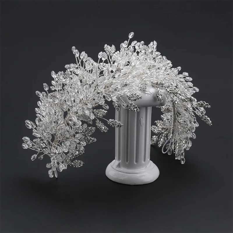 Baroque Handmade Clear Crystal Beads Bridal Hairbands Flower Tiaras Crown Rhinestone Diadem Headpieces Wedding Hair AccessoriesX241007