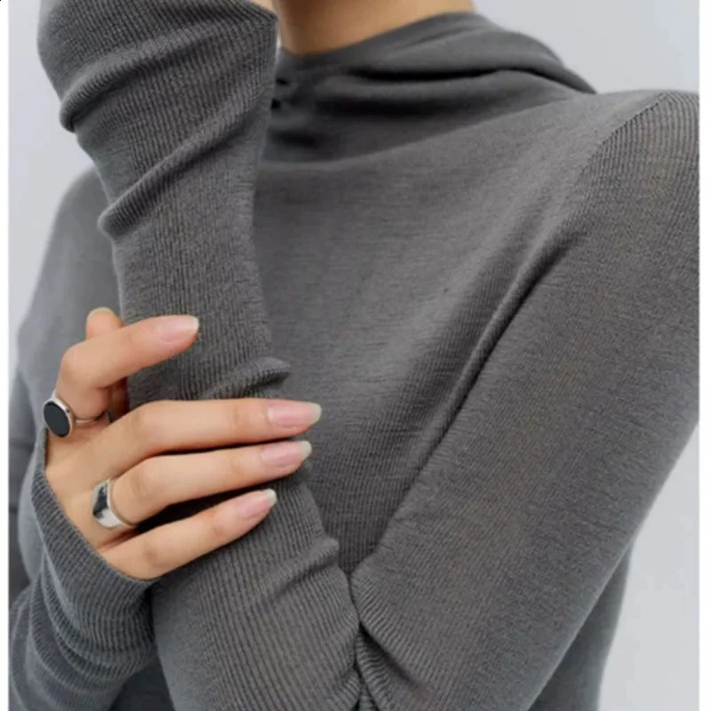 Knitted floral solid color slim fit womens winter hooded sweater long sleeved 241007