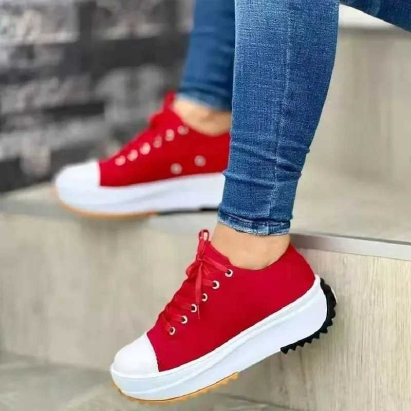 Womens shoes Classic white canvas sports shoes Fashion platform Womens shoes Casual shoes High quality lace upper tennis shoes 35-43 Y241007
