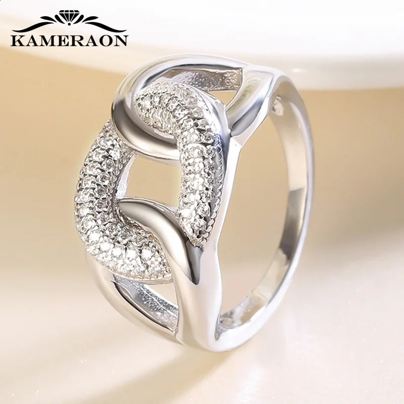 Womens exquisite jewelry 925 sterling silver ring punk thread zircon jewelry wide fashion wedding night party ring 240921