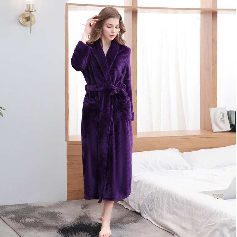 Designer's same style nightgown autumn and winter thick loose yukata flannel couple bathrobe women long pajamas men