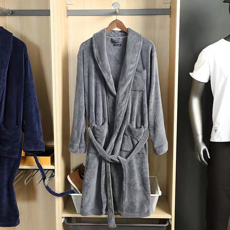 Designer's Autumn, Winter, Coral Flannel Men's Bathrobe, Velvet Home Clothes, Pajamas, Long And Thick Nightgown