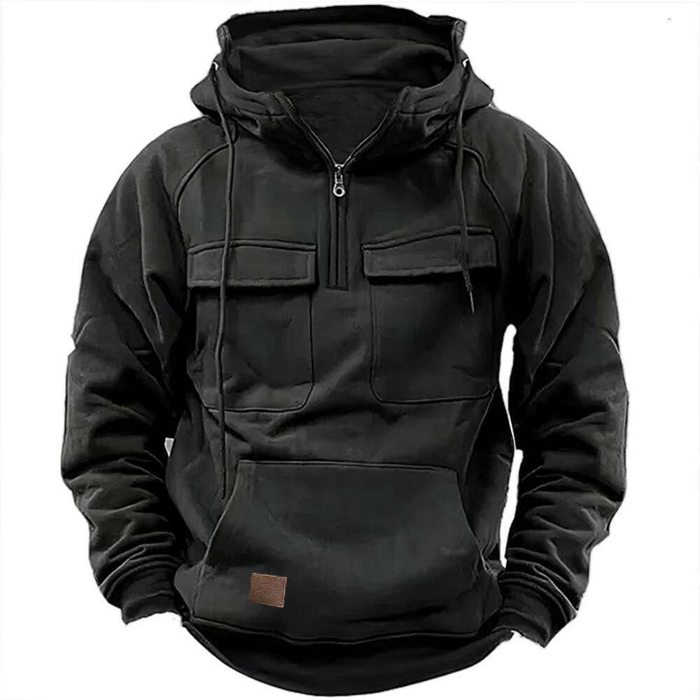 shanshi men hoodies designers Autumn and Winter New Men's Hooded Solid Youth Sports Multi Pocket Patch Leather Sweater Coat