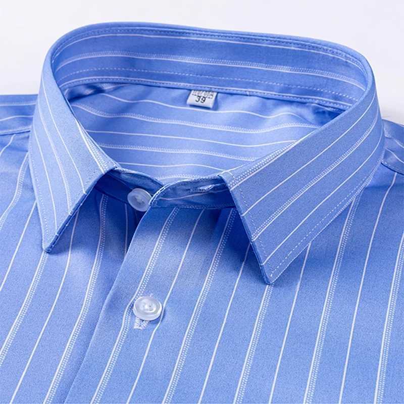 New mens elastic wrinkle resistant striped shirt mens long sleeved formal checkered shirt mens slim fit social business shirt S-5XL X2410071