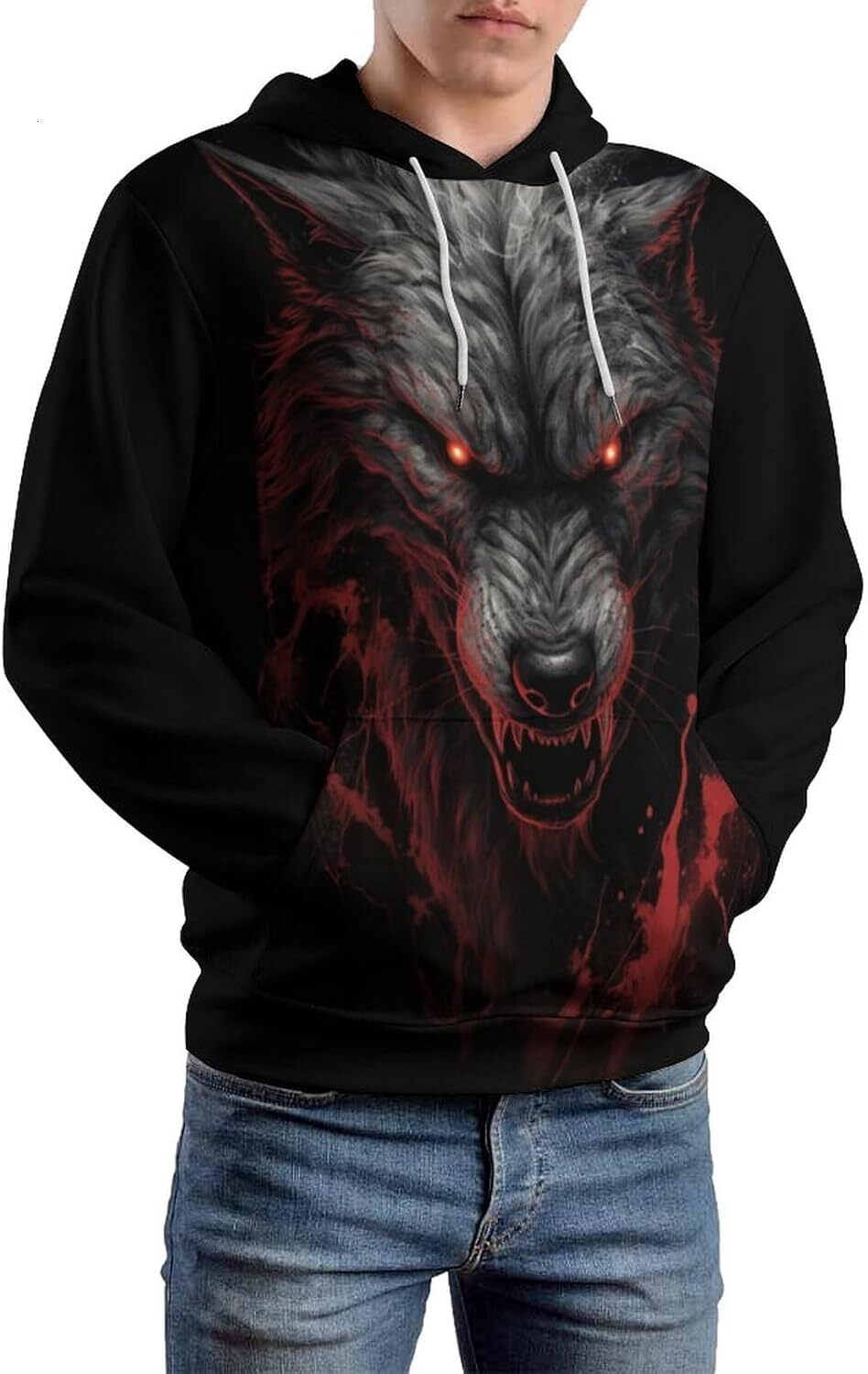 Hoodie for Mens Womens Mens White Wolf King Hoodie Novelty Colorful Art Long Sleeve Sweatshirt Pullover Graphic Hoodies sweatshirt Pullover Long Sleev