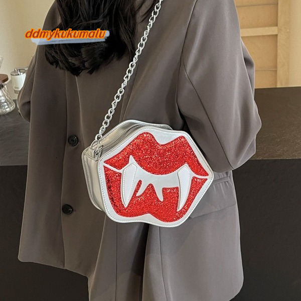 Funny big lip shaped crossbody for women in summer 2024, fashionable and personalized sequin chain shoulder bag trend #23 ddmykukumalu