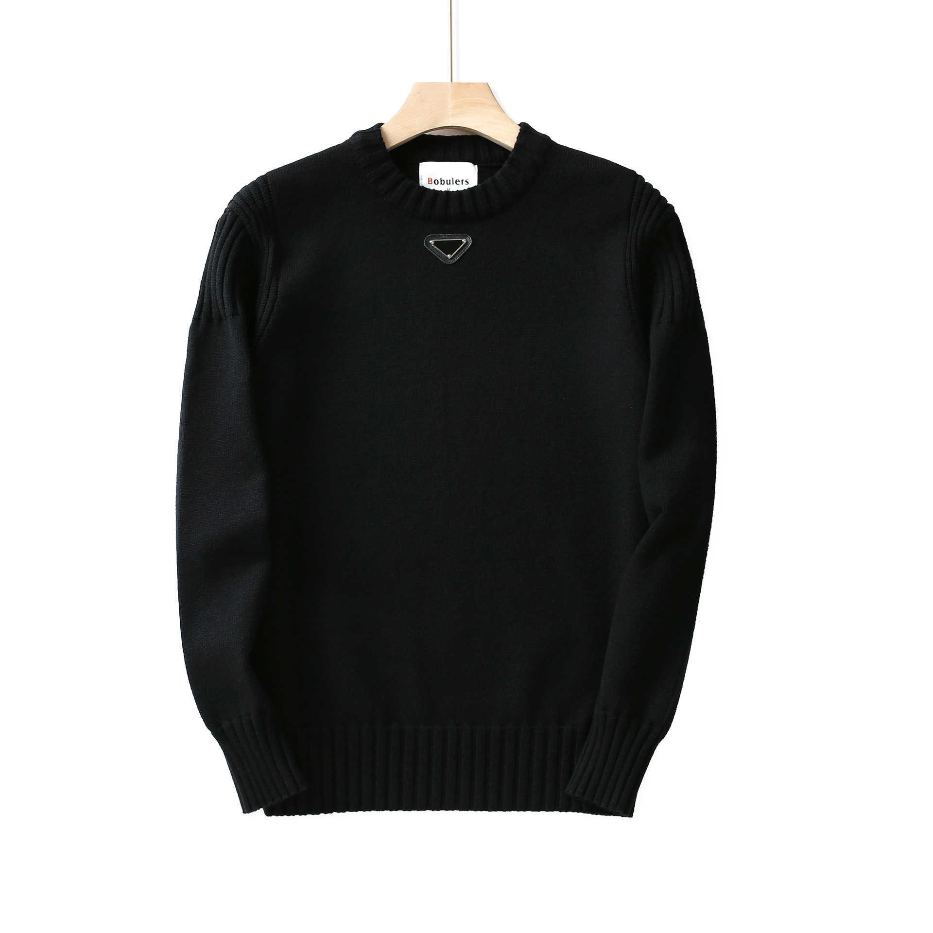 24 autumn and winter mens sweater versatile British casual fashion knitwear long sleeved round neck base sweater triangle logoXJ240930