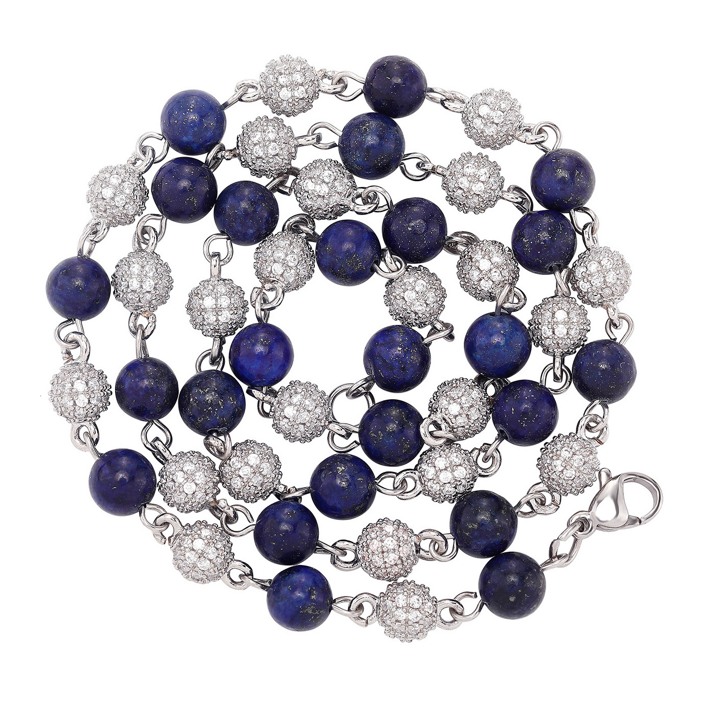 6-8mm Full Set Sparkling Cubic Zirconiaia Lround Beaded Necklace Chain Choker Hip-hop Mens And Womens Blue Green Colorful Stone Gold Plate Jewelry Acc