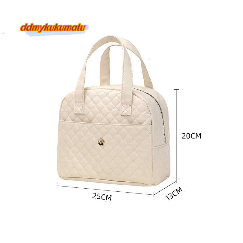 PU Leather Plaid Pattern Lunch Women's Fashion Big Capacity Zipper Portable Thermal Food Bags Picnic Travel Insulation Bag H6.27#18 ddmykukumalu