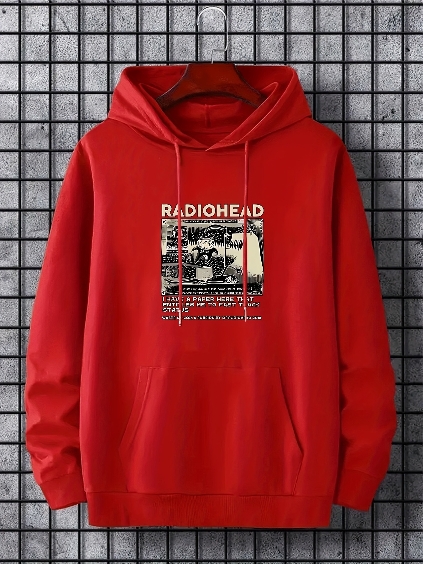 Radiohead Graphic Print Hoodie - Polyester 100% Sports Active Sweatshirt, Hooded Collar, Slight Stretch Fabric with Geometric Patterns and Applique De
