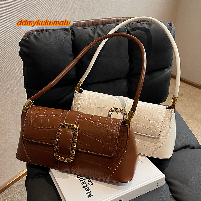 French Underarm Bag for Women Stone Pattern PU Leather Shoulder Bags Fashion Designer Chic Lock Handbags 2023 New H6.28#33 ddmykukumalu