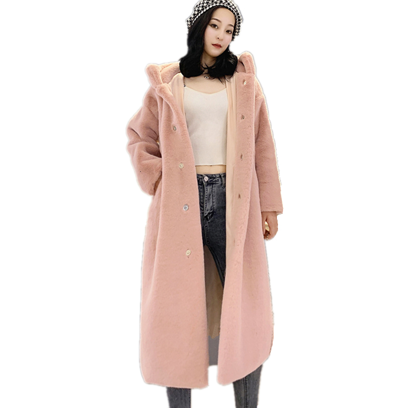 3Xl Hooded Long Faux Mink Women Winter Pink Plush Coat Thick Fake Fur Teddy Overcoat Factory Sell Fluffy Jacket
