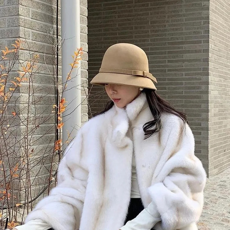 2024 Autumn Spring Fedoras Women Hat Elegant Vintage Bowknot Wool Ladies Hat Dome Felt Wedding Church Jazz Cap Female Bow Bowler 240930